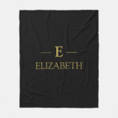 Aangepaste Gouden Monogram Fleece Gooi – Zwart Ont (Voorkant)