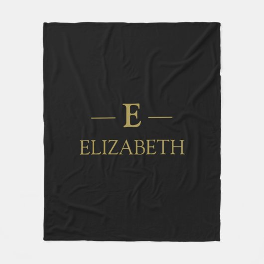 Aangepaste Gouden Monogram Fleece Gooi – Zwart Ont (Voorkant)