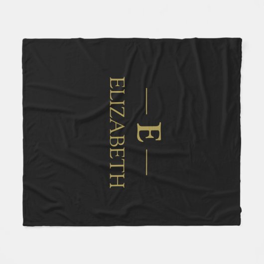 Aangepaste Gouden Monogram Fleece Gooi – Zwart Ont (Voorkant (Horizontaal))