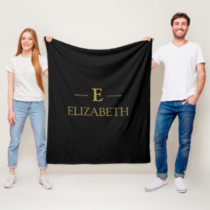 Aangepaste Gouden Monogram Fleece Gooi – Zwart Ont Deken