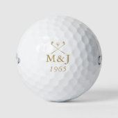 Aangepaste gouden monogram huwelijksjubileumdatum golfballen (Voorkant)