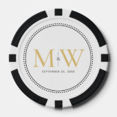 Aangepaste gouden monogram trouwdatum poker chips (Voorkant)