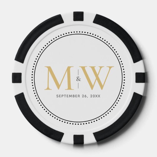 Aangepaste gouden monogram trouwdatum poker chips (Voorkant)