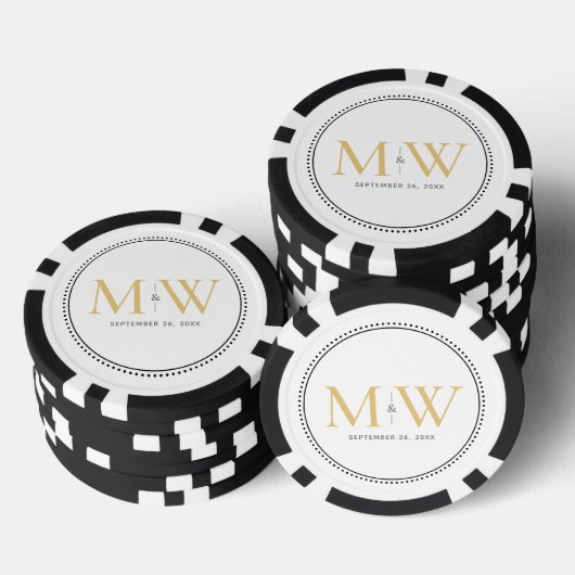 Aangepaste gouden monogram trouwdatum poker chips (Opstapeling)