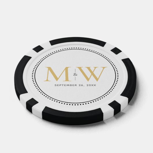 Aangepaste gouden monogram trouwdatum poker chips (Enkel)