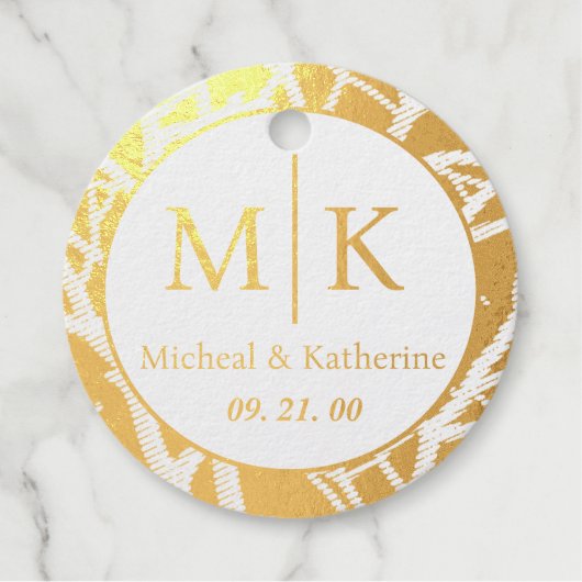 Aangepaste gouden naam datum en initialen monogram bedankjes labels (Voorkant)