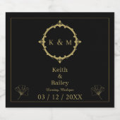 Aangepaste Gouden Naam Monogram Zwart Mousserende  Sparkling Wijnetiket (Enkel label)