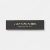 Aangepaste Gouden Naam Tekst Elegante Zwarte Sjabl Deurbordje (Voorkant)