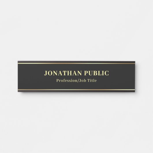 Aangepaste Gouden Naam Tekst Elegante Zwarte Sjabl Deurbordje (Voorkant)