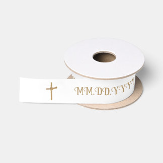 Aangepaste Gouden Palm Cross Baptismal Satijnen Lint