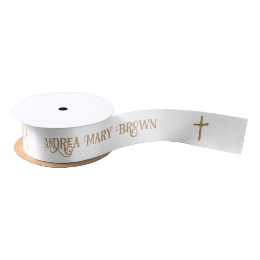 Aangepaste Gouden Palm Cross Baptismal Satijnen Lint (Spoel)