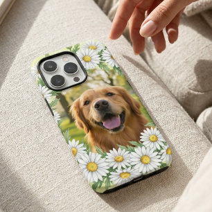 Aangepaste Gouden Retriever Foto Daisy Bloem Frame iPhone 16 Pro Hoesje