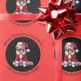 Aangepaste Gouden Retriever Rode Kerstmis Cadeaupapier