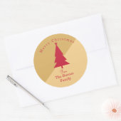 Aangepaste Gouden & Rode Kerstmis Ronde Sticker (Envelop)