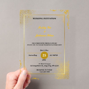 Aangepaste gouden samen met hun families bruiloft acryl uitnodigingen