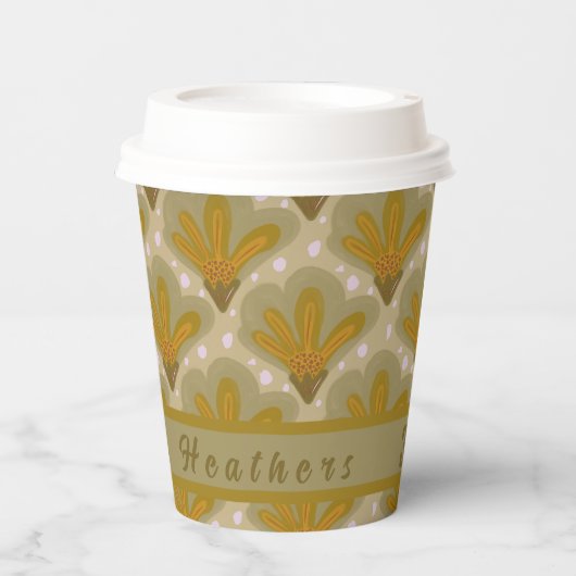 Aangepaste Gouden Schaduwen Waterverf Bloemen Papieren Bekers (Voorkant)