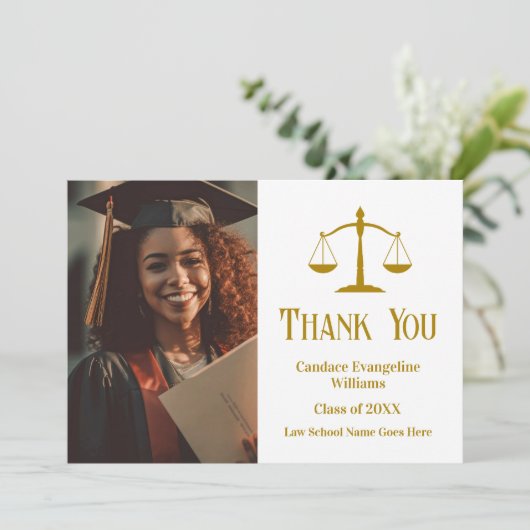 Aangepaste Gouden Schalen van Justitie Jurist Foto Bedankkaart (Staand voorkant)