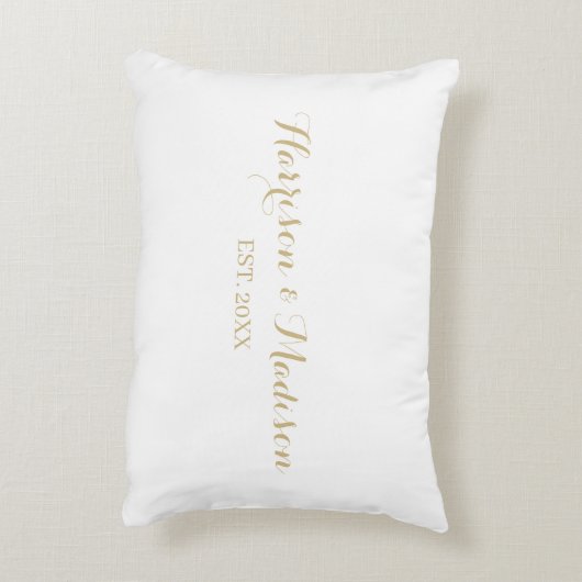 Aangepaste gouden scriptkoppel naamdatum bruiloft accent kussen (Achterkant (Verticaal))