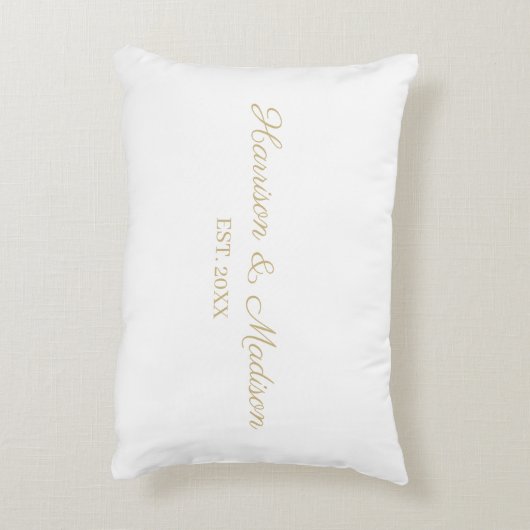 Aangepaste gouden scriptkoppel naamdatum bruiloft accent kussen (Achterkant (Verticaal))