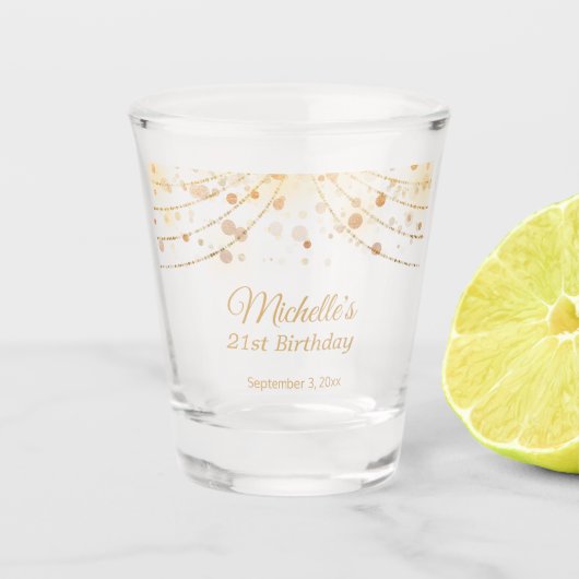 Aangepaste gouden slingerlichten 21e verjaardag shot glas (Voorkant)