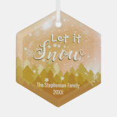 Aangepaste Gouden Snowy Forest Vrolijke Kerstmis Glas Ornament (Voorkant)