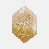 Aangepaste Gouden Snowy Forest Vrolijke Kerstmis Glas Ornament (Voorkant links)