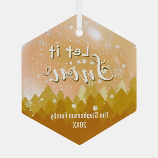 Aangepaste Gouden Snowy Forest Vrolijke Kerstmis Glas Ornament (Achterkant)