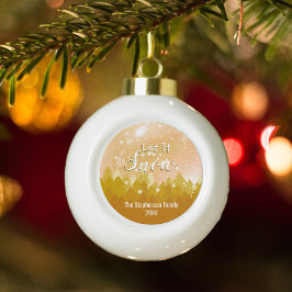 Aangepaste Gouden Snowy Forest Vrolijke Kerstmis Keramische Bal Ornament