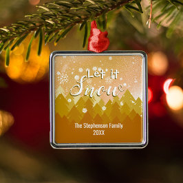 Aangepaste Gouden Snowy Forest Vrolijke Kerstmis Metalen Ornament