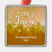 Aangepaste Gouden Snowy Forest Vrolijke Kerstmis Metalen Ornament (Voorkant)