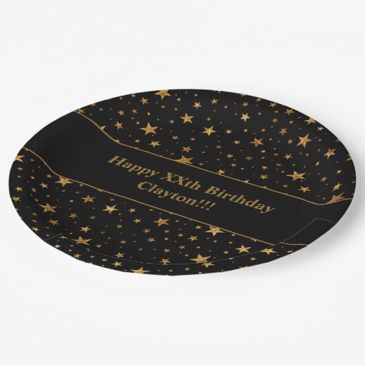 Aangepaste gouden sterren met bericht verjaardagsf papieren bordje (Gekanteld)