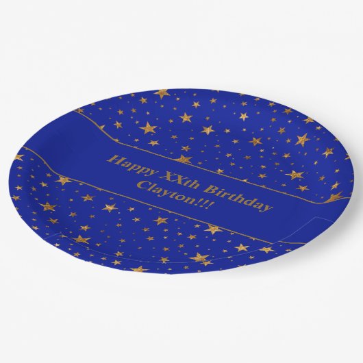 Aangepaste gouden sterren met bericht verjaardagsf papieren bordje (Gekanteld)