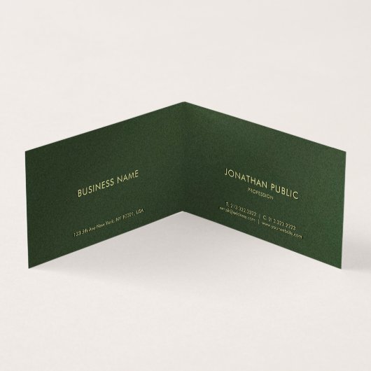 Aangepaste gouden tekst Elegante groene luxe gevou Visitekaartje (Binnen)