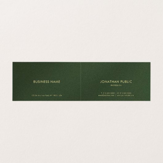 Aangepaste gouden tekst Elegante groene luxe gevou Visitekaartje (Binnenkant ongevouwen)