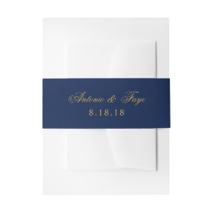 Aangepaste gouden tekst op Navy Blue Uitnodigingen Wikkel