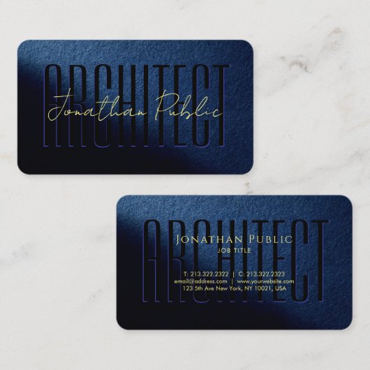 Aangepaste Gouden Tekst Script Naam Luxe Blauwe Ar Visitekaartje (Voorkant / Achterkant)