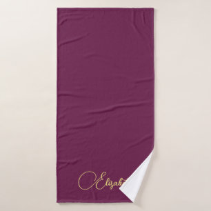 Aangepaste Gouden Typografie Naam Elegant Bordeaux Badhanddoek