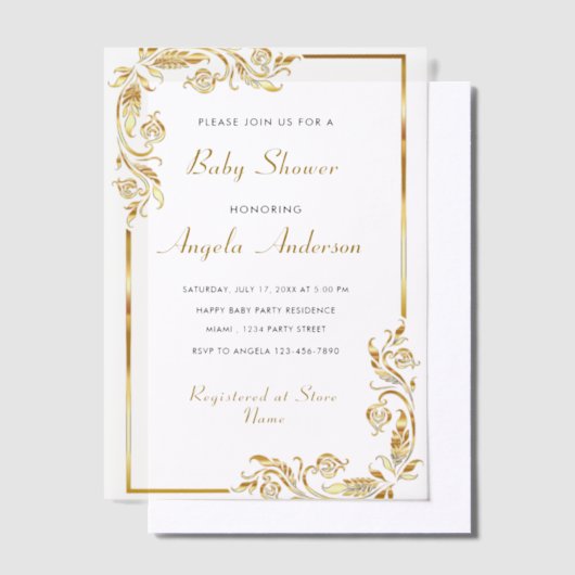 Aangepaste gouden Vellum Baby shower Uitnodiging S (Offset)