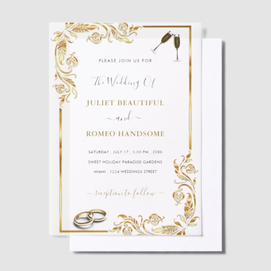 Aangepaste gouden vellum bruiloft uitnodiging Sjab (Offset)