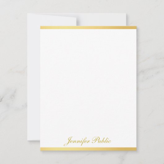 Aangepaste Gouden Wit Hand Script Verticale Sjablo Notitiekaartje (Voorkant)