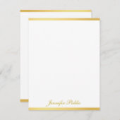 Aangepaste Gouden Wit Hand Script Verticale Sjablo Notitiekaartje (Voorkant / Achterkant)