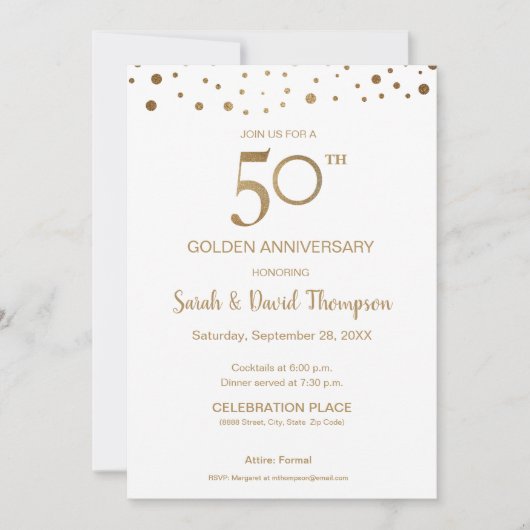Aangepaste gouden witte 50ste trouwdag kaart (Voorkant)