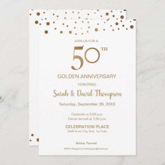 Aangepaste Gouden witte 50ste trouwdagjubileum Kaart (Voorkant / Achterkant)