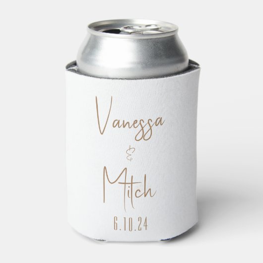 Aangepaste gouden witte trouw blikjeskoeler (Blikje Voorkant)