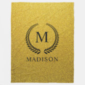 Aangepaste Gouden Zwarte en Goud Glitter Monogram Fleece Deken (Voorkant)