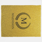 Aangepaste Gouden Zwarte en Goud Glitter Monogram Fleece Deken (Voorkant (Horizontaal))