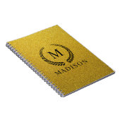 Aangepaste Gouden Zwarte en Goud Glitter Monogram Notitieboek (Rechterzijde)