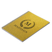 Aangepaste Gouden Zwarte en Goud Glitter Monogram Notitieboek (Linkerzijde)