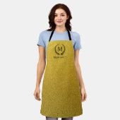 Aangepaste Gouden Zwarte en Goud Glitter Monogram Schort (Gedragen)