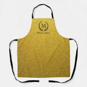 Aangepaste Gouden Zwarte en Goud Glitter Monogram Schort (Voorkant)